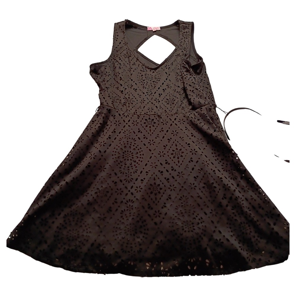 Candie's Skater Dress Women's Laser Cut Eyelet Keyhole Back Size 13 Black Boho